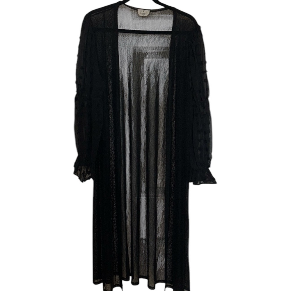 Ember Kimono with Swiss dot sleeves , black, semi sheer , XL